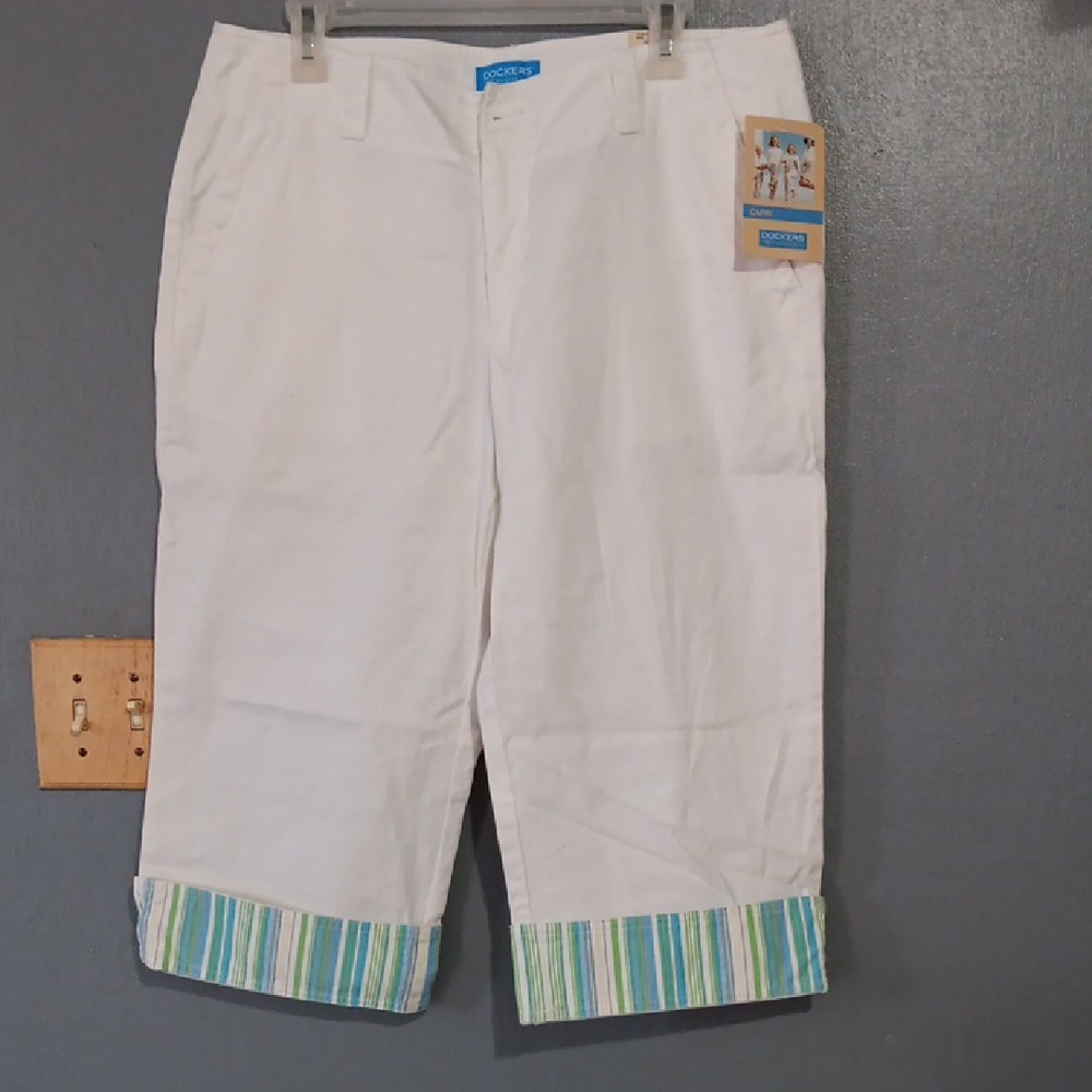 Dockers White Capris with Striped Hem